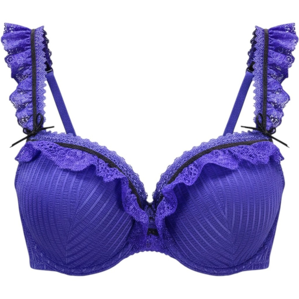O Lingerie Lace Ruffle Strap Bra 34C Extreme Push Up Add 2 Cup Sizes Frilly Blue